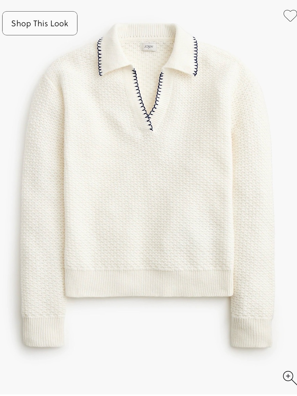 J. Crew Cream Sweater-polo with Navy Stitching
